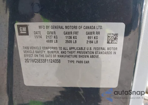 2015 Chevrolet Impala Limited Ltz z USA, uszkodzony, nr VIN 2G1WC5E33F1124058